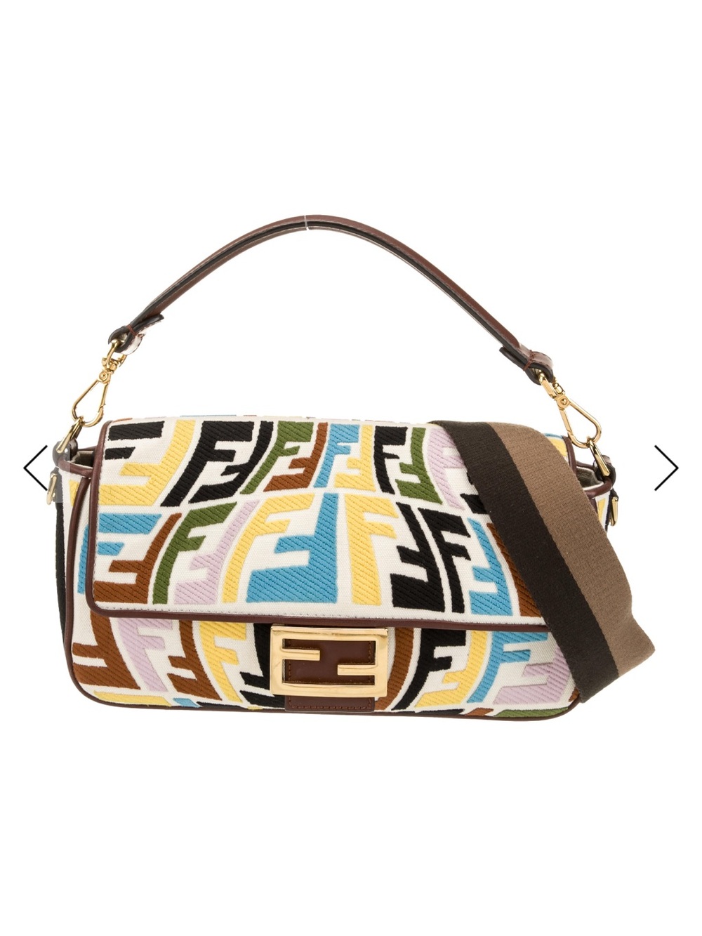 Fendi Multicolor FF Canvas Shoulder Bag with Brown Trim